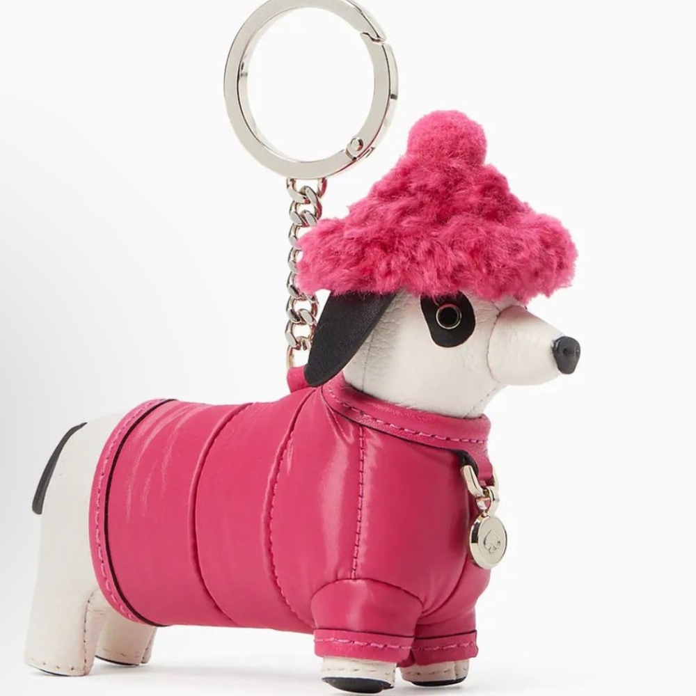 Kate Spade Claude Dachshund Pink and White Leather Bag Charm/Keychain